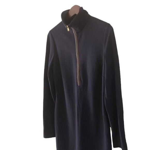 Ralph Lauren Mock Neck Navy Blue Dress Long Sleeve Lamb Leather Trim Half Zip 8 - Picture 4 of 10